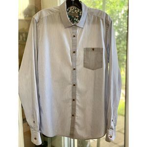 Ted Baker 100% Cotton Wht & Navy Tiny Stripe Button Down Shirt SZ TB 4 = US 16 N
